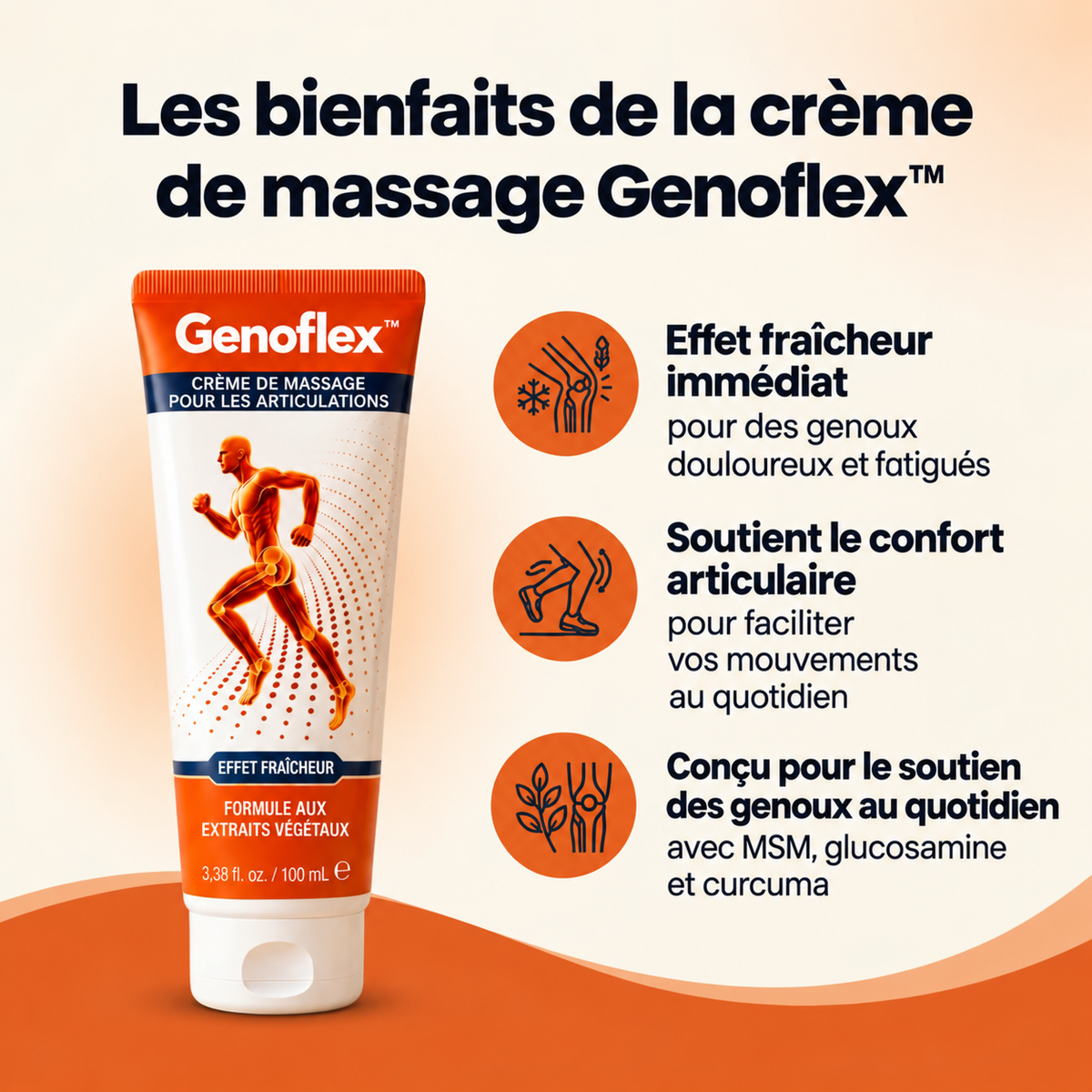 Genoflex ™ – est une crème de massage rafraîchissante pensée pour le confort des genoux.