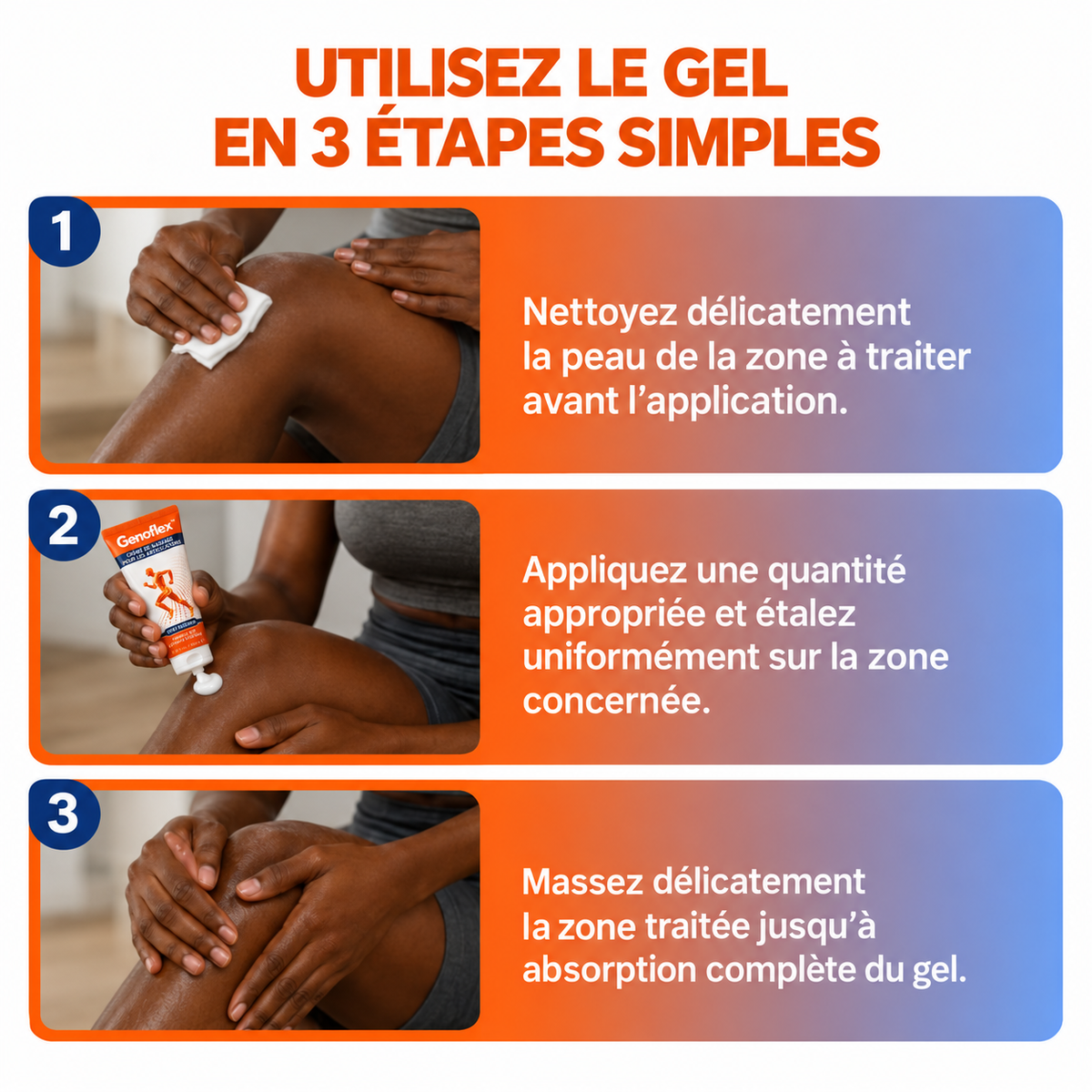 Genoflex ™ – est une crème de massage rafraîchissante pensée pour le confort des genoux.
